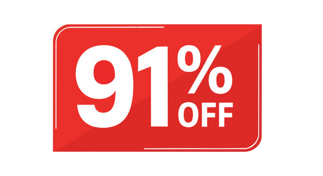 Striking 91% off promotional tag in vibrant red, perfect for sales events and incredible discount announcements, capturing immediate consumer