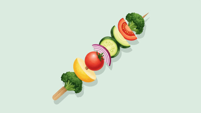 Skewered fresh vegetables on a light pastel background