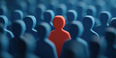 Control Ownership Governance Unique Red Human Figure Standing Out Among Blue Crowd Icons Leadership and Differentiation Concept Unique Role in Organization Visible Difference