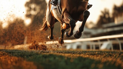 Majestic Horse Running on Grass Track
