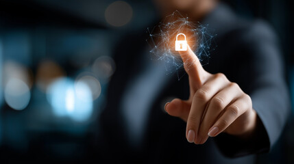 Concept security data network prevent online identity theft user password login visual screen cyber protection digital safety access control defocused background with copy