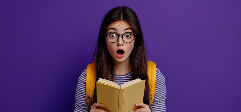  student girl with glasses holding an open book