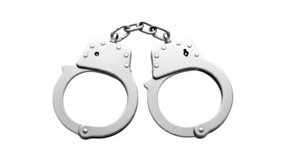 A pair of metal handcuffs on a black background
