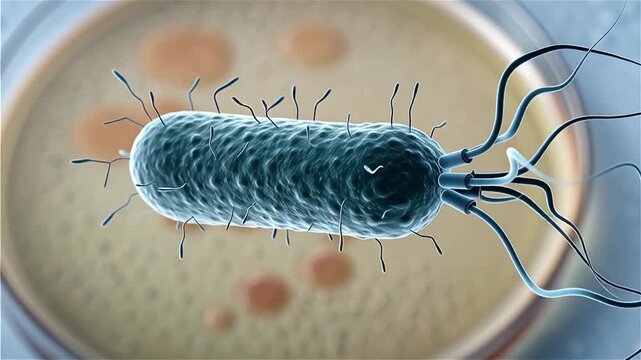 Photorealistic 3D Cross-Section of Escherichia Coli Bacterium with Flagella and Pili