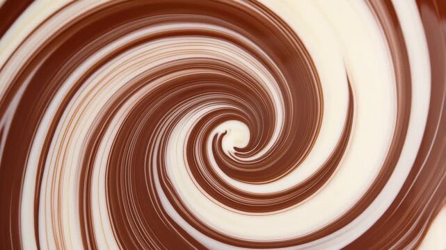 Mesmerizing swirl of chocolate and cream creating a hypnotic vortex animation