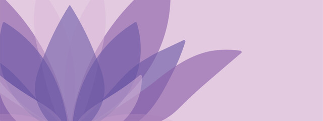 Purple Lotus Flower Abstract Horizontal Banner, Meditation and Mindfulness Vector Background for Wellness, Yoga, Relaxation and Zen Design