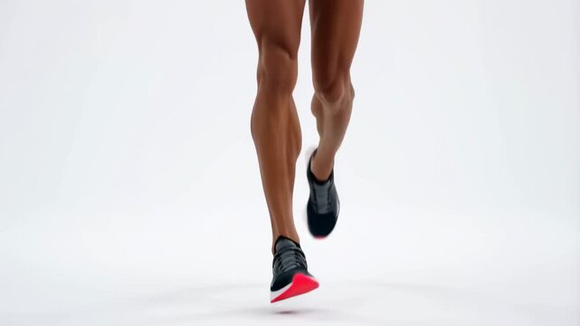 Dynamic running sequence highlighting athletic leg movement and speed on white background