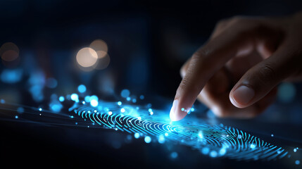 Digital identity fingerprint scanning biometric authentication cyber security futuristic technology cybernetic electronic know your customer technology against digital cyber