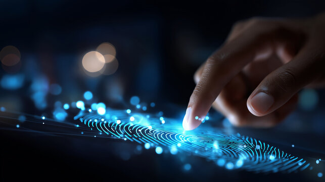 Digital identity fingerprint scanning biometric authentication cyber security futuristic technology cybernetic electronic know your customer technology against digital cyber - Powered by Adobe
