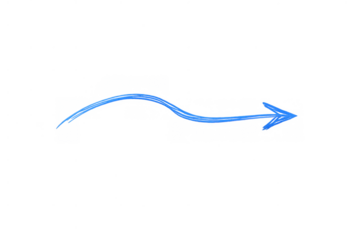 Blue hand-drawn wavy arrow pointing right, symbolizing movement, guidance, and flow. Transparent background