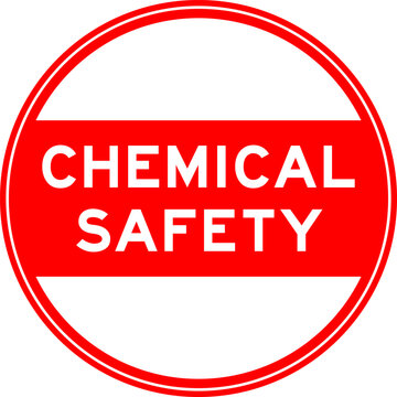 Red color round seal sticker in word chemical safety on white background