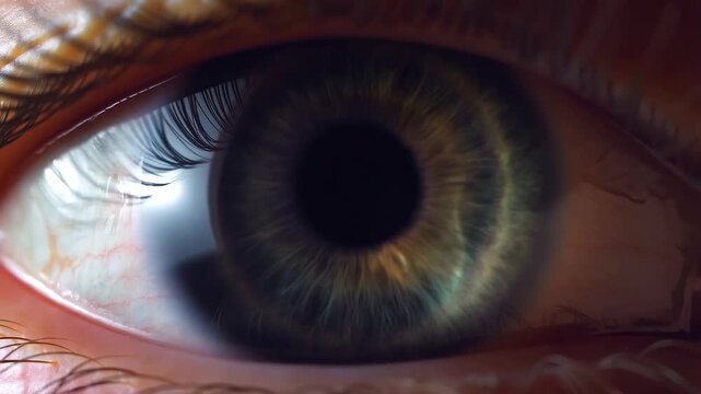 Captivating eye closeup: transition from relaxed to intense stare