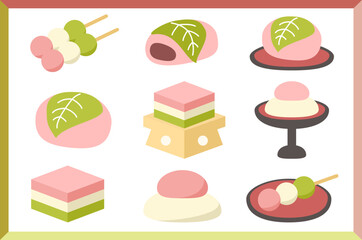 ひな祭り 餅 桜餅 菱餅 三色団子 ベクターイラスト 春 お祝い