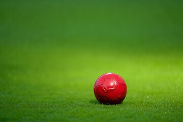 Red Soccer Ball on Green Grass Field, Sport Equipment