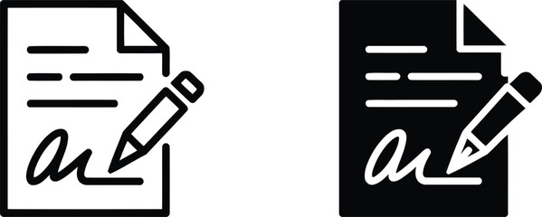 Fototapeta premium This image shows an outline icon of a document with lines and a handwritten signature and a pencil