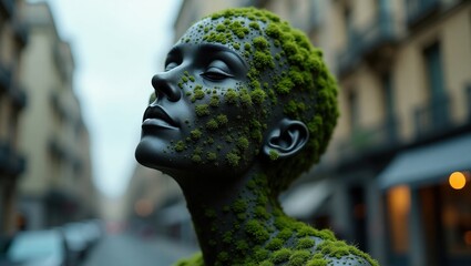 Fototapeta premium Urban moss-covered sculpture
