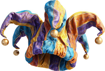Vibrant Jester Hat with Multicolored Sections and Golden Bells