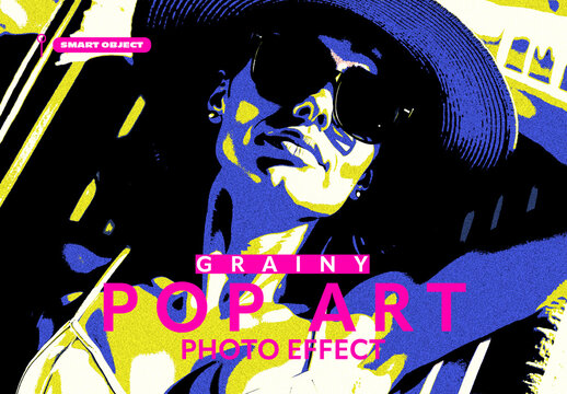 Grainy Pop Art Photo Effect Mockup with Bold Duotone Contrast