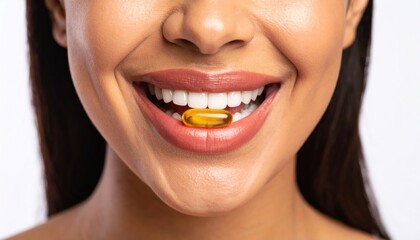 Woman Taking Omega-3 Fish Oil Supplement Capsule
