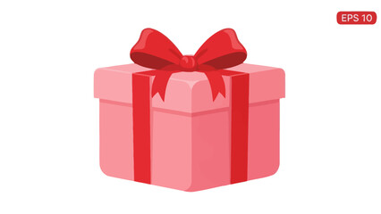 Fototapeta premium Pink Gift Box with Red Ribbon Bow, Isolated on White Background, Celebration Surprise