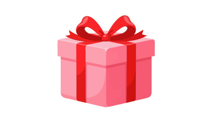 Obraz premium Pink Gift Box with Red Ribbon and Bow, Isolated on White Background