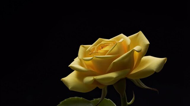Timelapse of yellow rose blooming and wilting against black background
