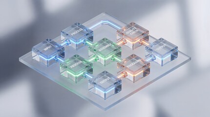 Input Process Assembly Quality Check And Packaging Workflow Diagram 3D Render