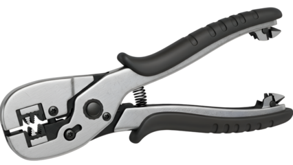 High-quality wire crimping tool with black handles isolated on transparent background