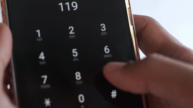 Emergency and urgency, dialing 119 on smartphone screen.