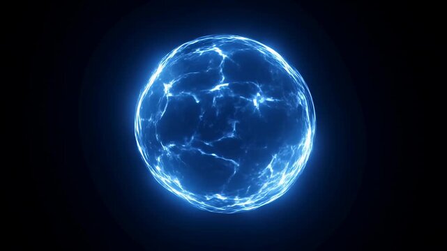 Glowing energy sphere pulsing with electric blue light in dark space