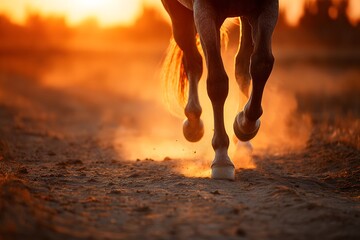Horse moving on a dirt road