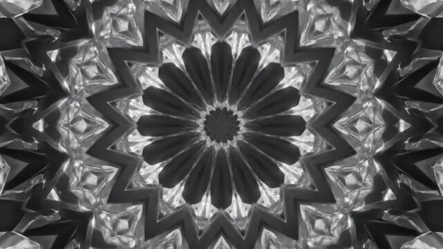 Abstract kaleidoscope pattern with symmetrical shapes and a mesmerizing, hypnotic effect.