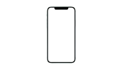 Modern smartphone with blank white screen against a clean white background, perfect for showcasing mobile app designs and user interfaces in a minimalist setting, ideal for marketing materials and pro