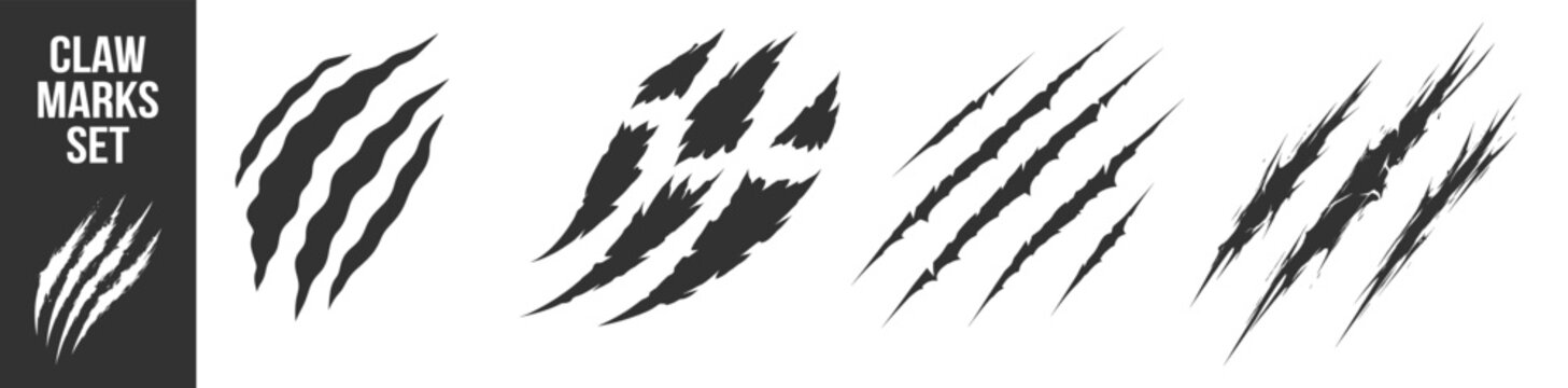 Claw scratch slash marks grunge vector texture distressed jagged slashes rough abstract tear marks dynamic sharp outlines damage pattern on transparent background