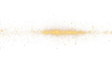 Golden Starburst Light Flare with Glitter Particles. Bright golden starburst with glitter particles and a glowing horizontal flare. Elegant light effect PNG overlay isolated on transparent background.