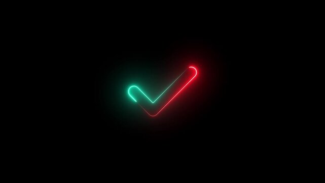  abstract  glowing neon cheek mark icon on backgroundl background,right check mark icon transparent background. isolated tick mark or confirm icon animation. check mark sign, verify complete sign, app