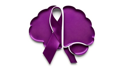 Obraz premium A simple, purple ribbon shaped into the silhouette of a brain, isolated on a white background.