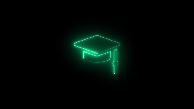Academic Success Symbol Animation,Neon Graduation Cap Icon Animation,Education Technology Neon Icon Animation.