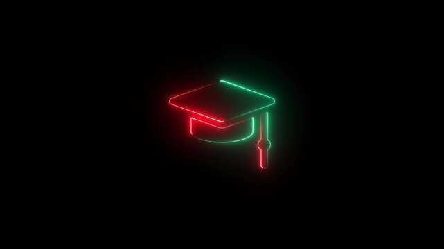Graduation Success Concept in Neon Style,Neon Learning Icon for Education Projects,Graduation Cap Neon Line Animation.