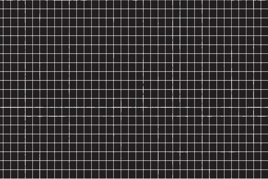 Distressed White Grid Pattern on Black Background - Grunge Textured Graph Paper Overlay