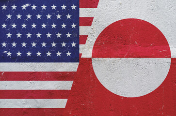 Obraz premium flag of the United States of America and the flag of Greenland on the wall