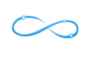 Infinity symbol forming with a sparkling blue glitter line, representing eternity, continuity, and endless possibilities, on a transparent background