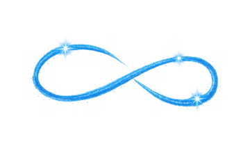 Infinity symbol forming with a sparkling blue glitter line, representing eternity, continuity, and endless possibilities, on a transparent background