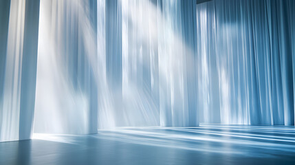 Stage with cascading light beams in vertical and diagonal lines creating a dramatic modern scene art