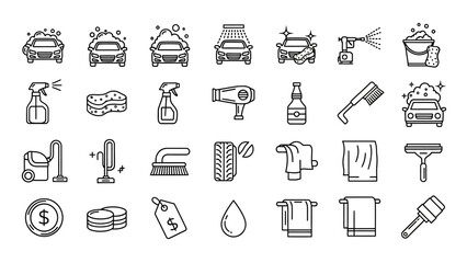 Fototapeta premium Collection of Car Care and Cleaning Icons.