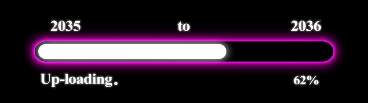 New year 2036 Up-loading bar animation, Up-loading bar from 2035 to 2036 new year transfer animation. Almost reaching New Year on black background. Welcoming the happy new year 2036. Alpha channel.