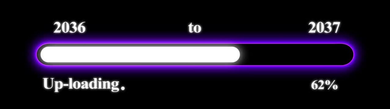 New year 2037 Up-loading bar animation, Up-loading bar from 2036 to 2037 new year transfer animation. Almost reaching New Year on black background. Welcoming the happy new year 2037. Alpha channel.