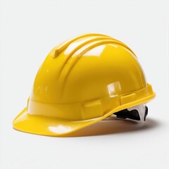 Fototapeta premium Creative digital art concept - Yellow Construction Safety Helmet on White Background for Industrial Safety - artistic visual composition