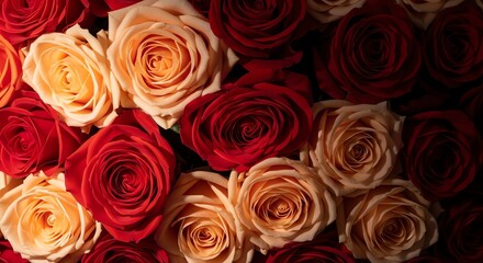 Fototapeta premium Red and yellow roses close-up arrangement