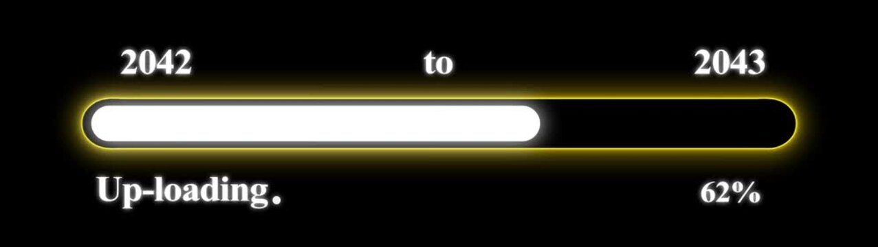 New year 2043 Up-loading bar animation, Up-loading bar from 2042 to 2043 new year transfer animation. Almost reaching New Year on black background. Welcoming the happy new year 2043. Alpha channel.